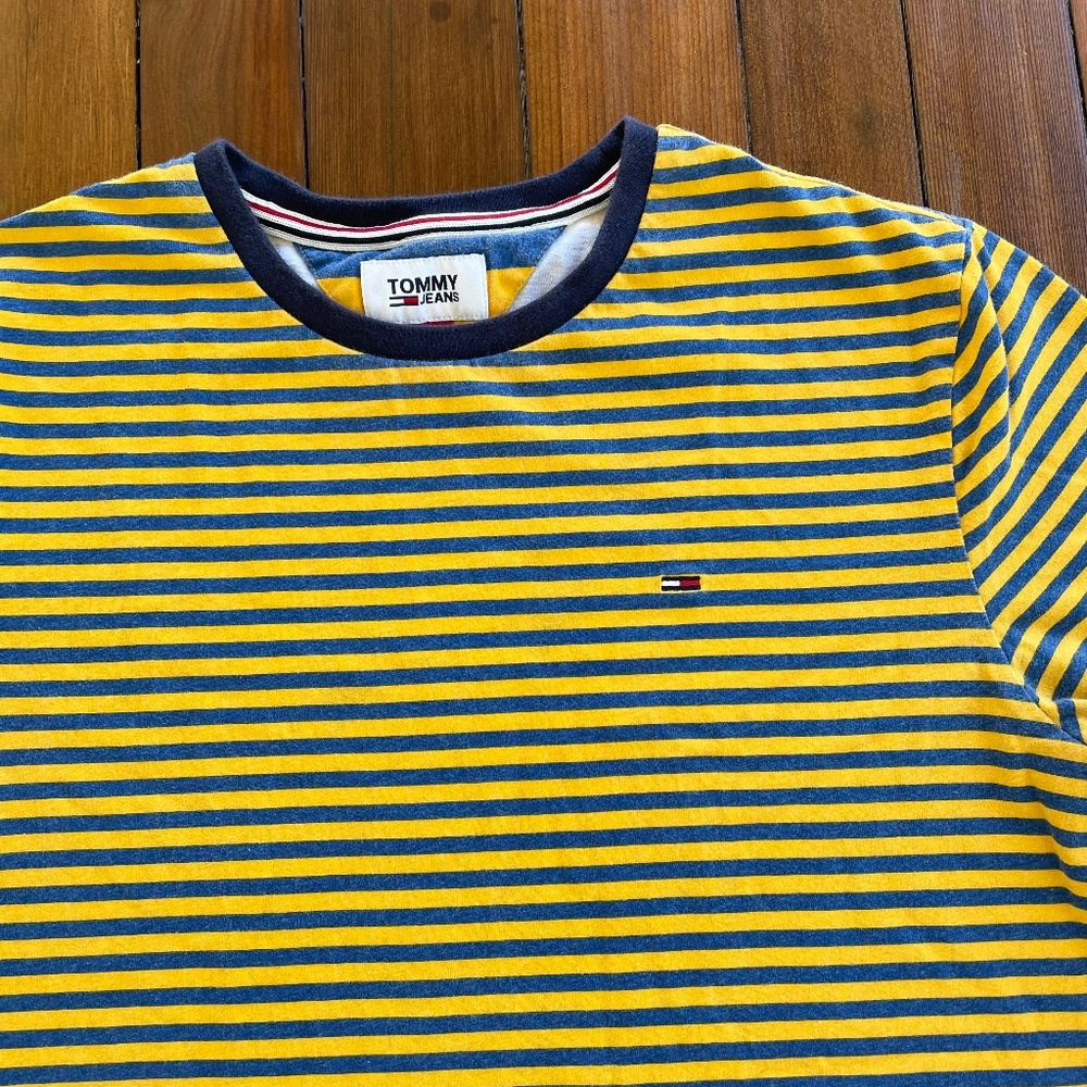 Tommy Hilfiger Tommy Jeans Bright Blue Yellow Stripe Short Sleeve Tee Medium